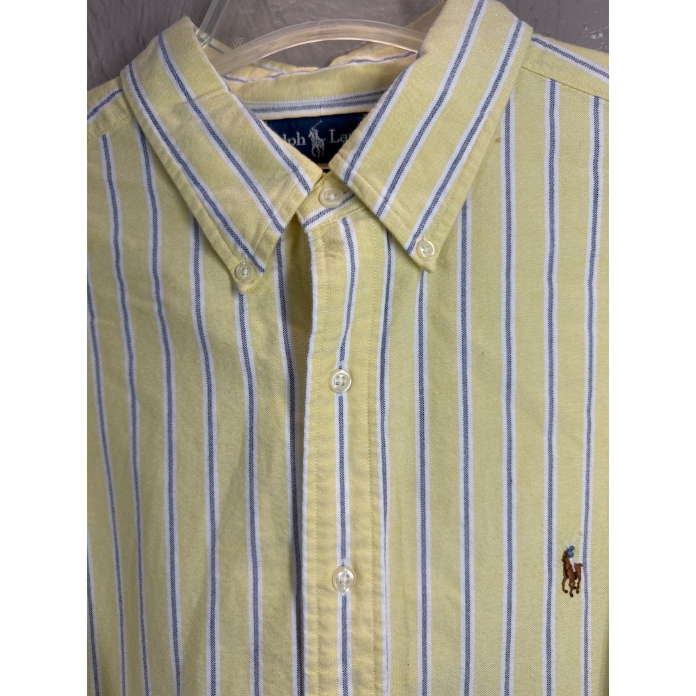Ralph Lauren Classic Fit Yellow Blue Stripe Button Down Shirt Men 17.5